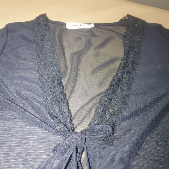 Robe Size Small S Abolllria Womens Lace Trim Sheer Black Long Sleeve Cardigan - Picture 5 of 9